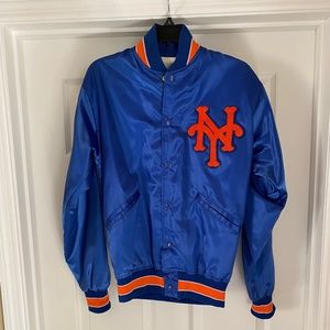 VINTAGE 25th Anniversary NEW YORK METS Blue & Orange Satin Bomber Jacket